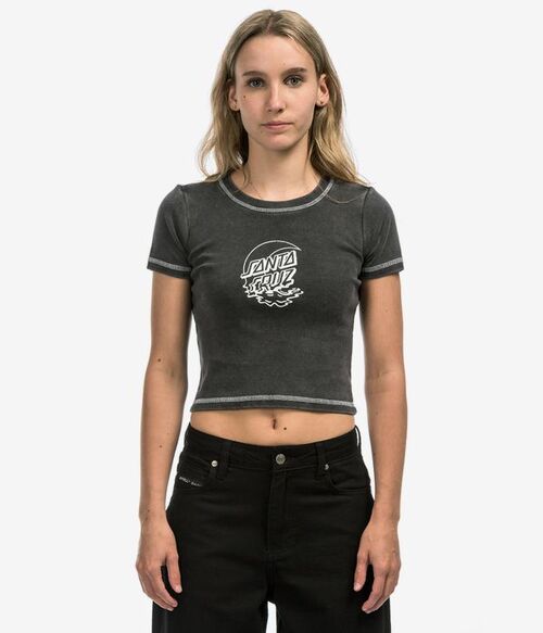 Camiseta Cropped Modelo Moon Dot Reflection color negro lavado