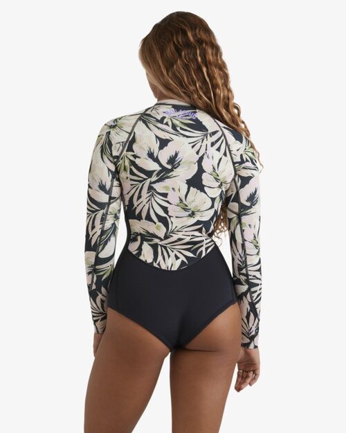 Neopreno Mujer Billabong Salty Dayz Natural LS Chest Zip 2mm Black Floral 4